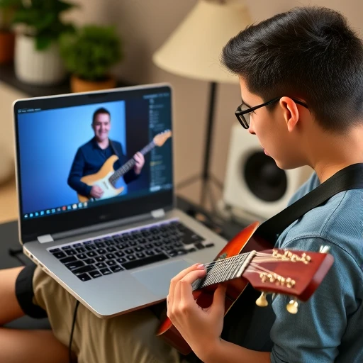 Student nimmpt Online-Gitarrelektion